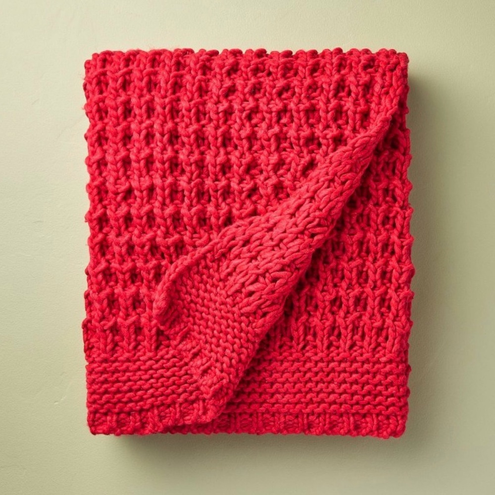 50x60” Plush Cable Knit Throw Blanket Red— Hearth & Hand with Magnolia